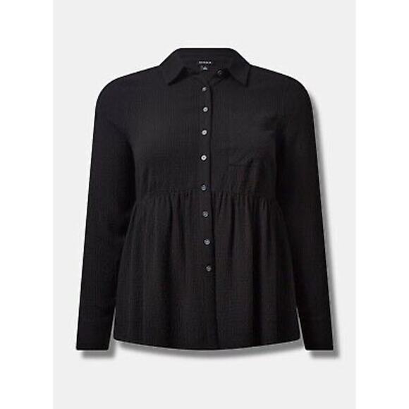 Torrid Women's Plus Black Peplum Crinkle Flannel Gauze Button Up Top - 14/16 - Picture 4 of 12